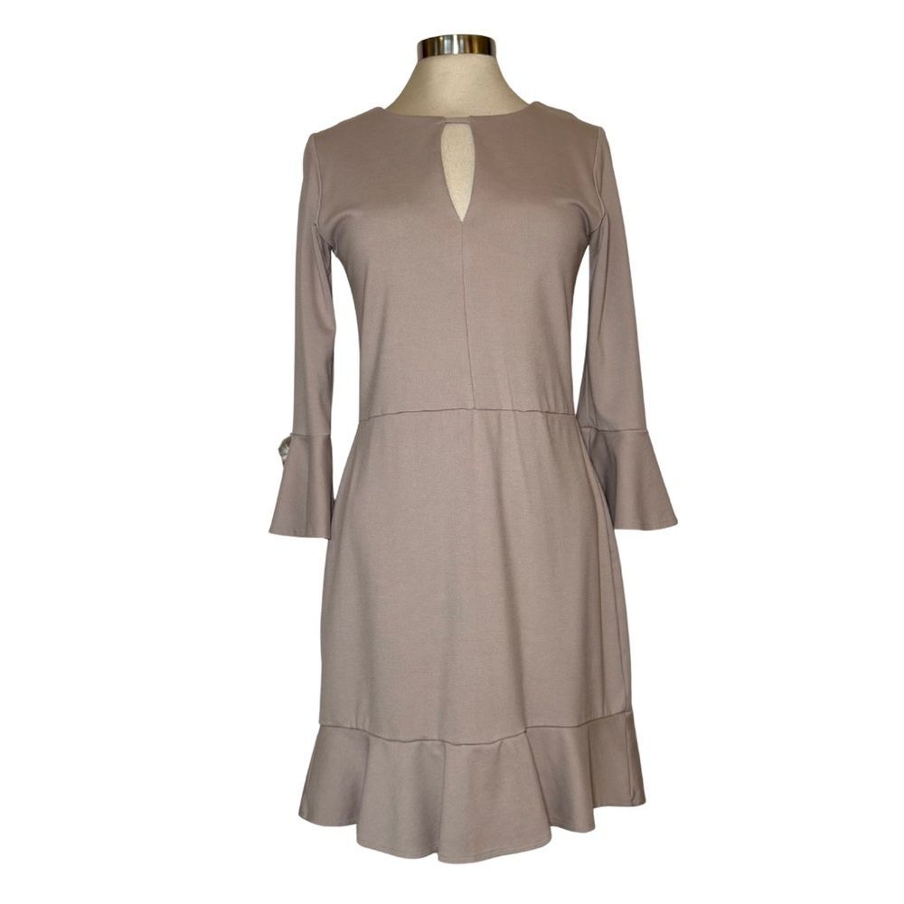 Amanda Uprichard A-Line Mini Dress 3/4 Sleeves Beige Tan Nude M